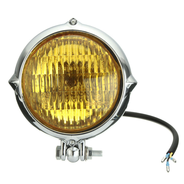 New Chrome Black Motorcycle 4 inch Headlight Yellow Light Lamp For Harley Bobber Chopper