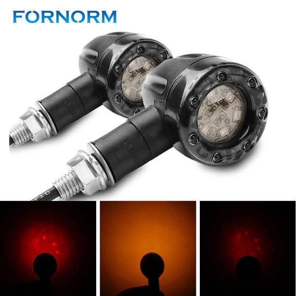 FORNORM DC 12V Motorcycle Turn Signal Brake Lights 2pcs for Harley Jialing Chrome Scooter Stop Lights Amber Red Indicator Lamp