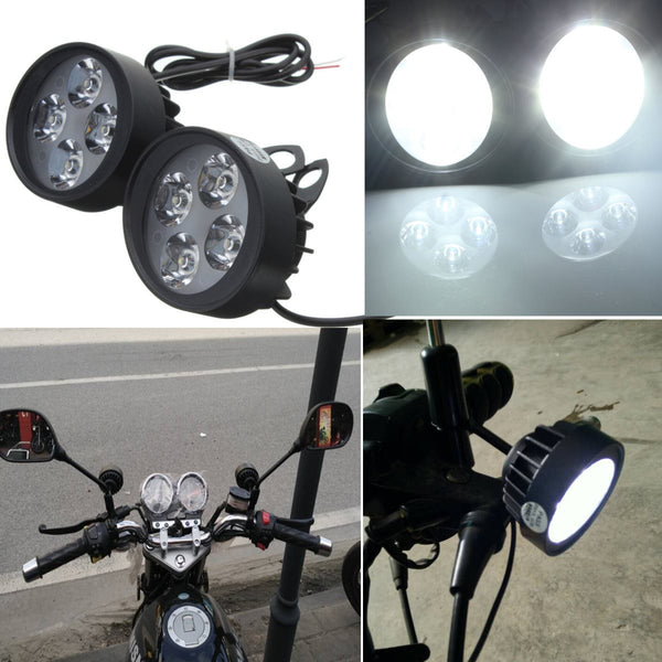 2 x 12V Universal Motorcycle Motorbike 4 LED Rearview Mirror Headlight Fog Light