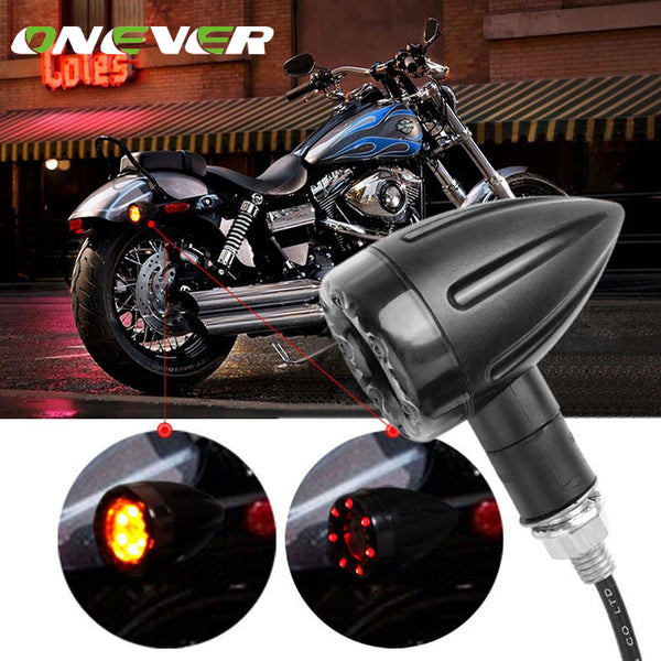 Onever 2pcs 12V Motorcycle Brake Lights Turn Signal Light Brake Stop Lights Amber Red Indicator Lamp For Harley Chrome Scooter