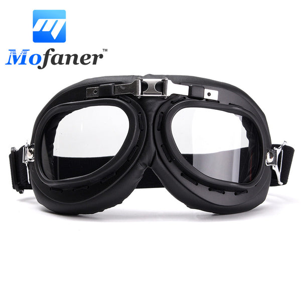 Mofaner Motorcycle Biker Flying Chrome Goggle Helmet Glasses For Harley Cafe Racer Protector Windproof Anti-UV ABS PC lens